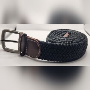 Men's Drizzle Plus Size Braided Elastic Stretch W/Metal Buckle Black Belt 55"
